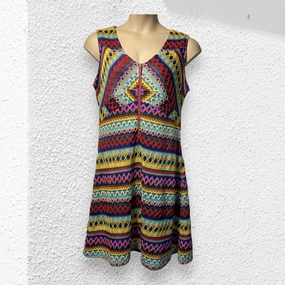 Forever Audrey Boho Chic Tapes Geometric Knit Dress Women's 1X Fit Flare
